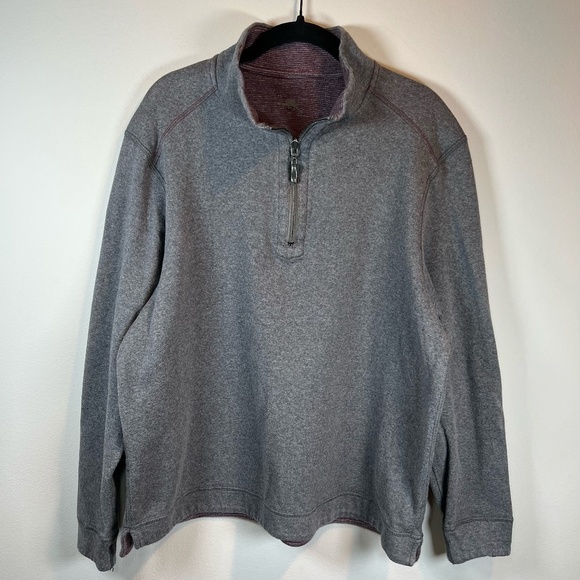 Tommy Bahama Mens Alpine View Reversible 1/4 Zip Pullover Sweater Gray Collar XL - Picture 1 of 16